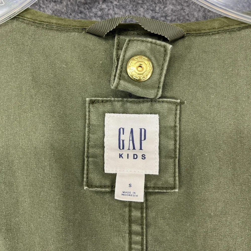 GAP Kids Jacket Girls Small 6-7 Olive Hooded Parka Faux Fur‎ Trim Utility Anorak